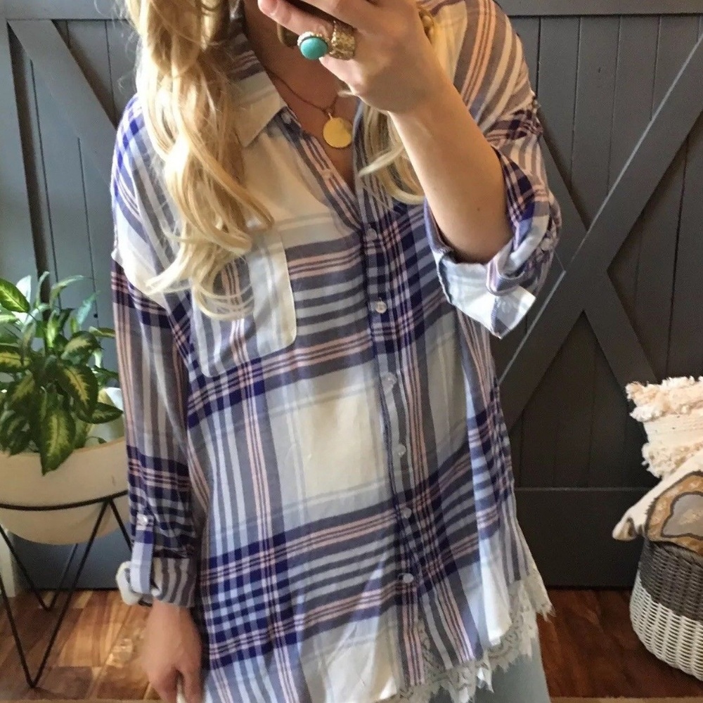 Last Two! Plus Size Plaid Button Up Blouse Top - Picture 5 of 7
